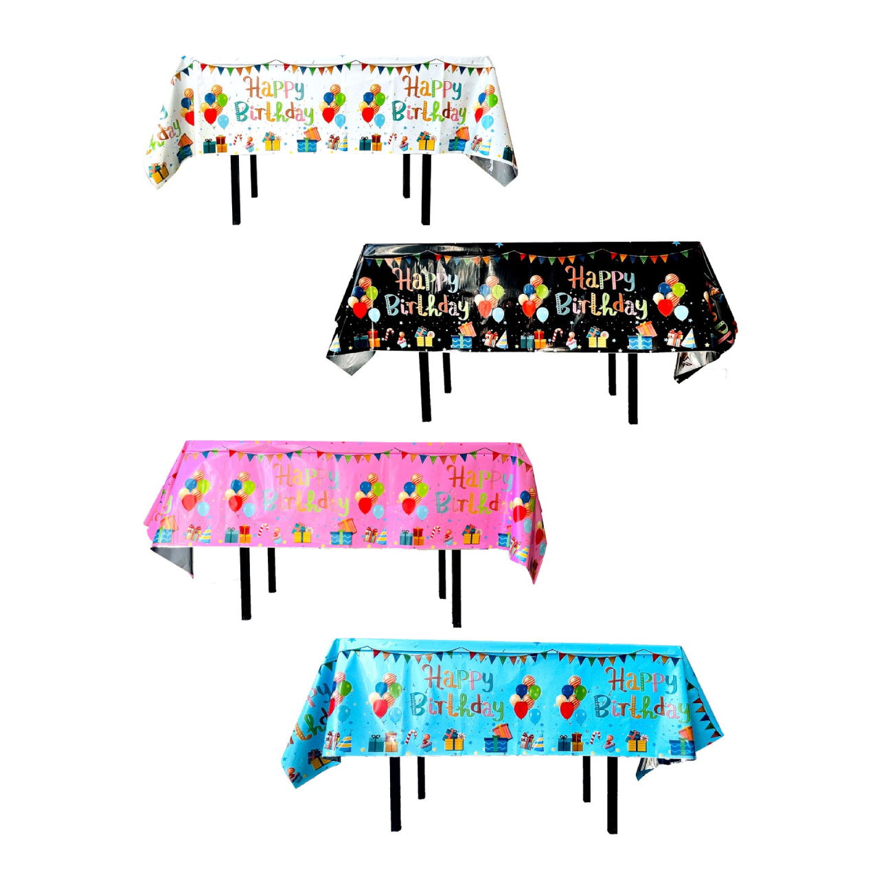 Fata de Masa, Flippy, din Folie, Imprimeu Happy Birthday cu Baloane, 137 x 274 cm, Alb [3]