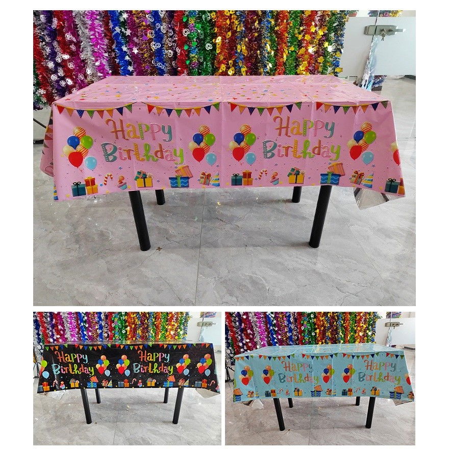 Fata de Masa, Flippy, din Folie, Imprimeu Happy Birthday cu Baloane, 137 x 274 cm, Negru [2]