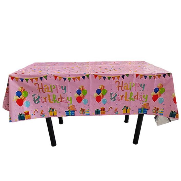 Fata de Masa, Flippy, din Folie, Imprimeu Happy Birthday cu Baloane, 137 x 274 cm, Roz [1]