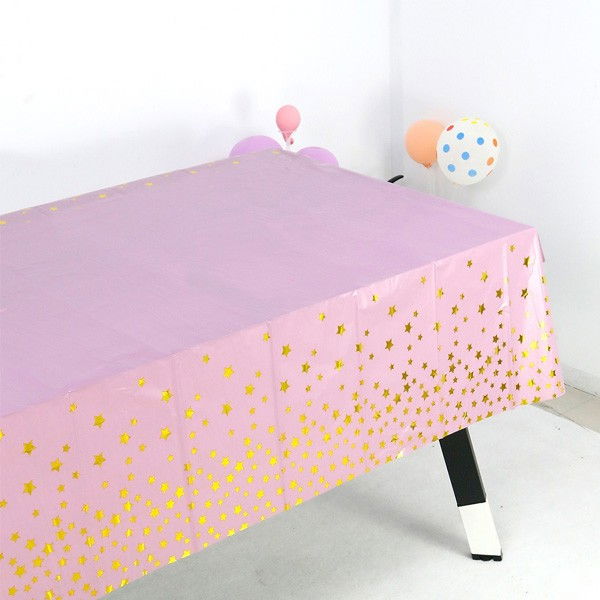 Fata de Masa, Flippy, din Folie, Imprimeu Stele Aurii, Impermeabila, 137 x 183 cm, Roz [2]