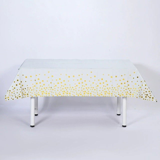 Fata de Masa, Flippy, din Folie, Imprimeu Stele Aurii, Impermeabila, 137 x 274 cm, Alb [3]