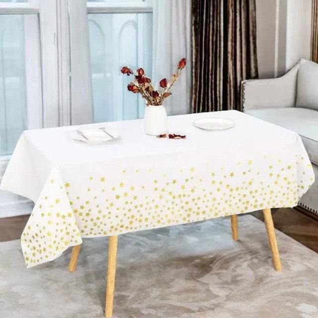 Fata de Masa, Flippy, din Folie, Imprimeu Stele Aurii, Impermeabila, 137 x 274 cm, Alb [4]