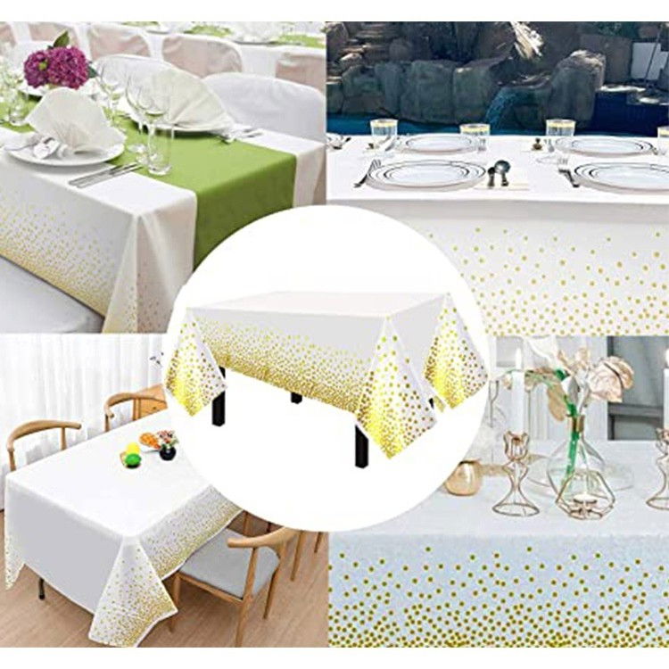 Fata de Masa, Flippy, din Folie, Imprimeu Stele Aurii, Impermeabila, 137 x 274 cm, Alb [5]