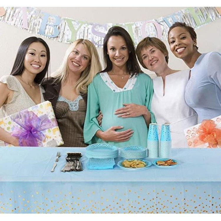 Fata de Masa, Flippy, din Folie, Imprimeu Stele Aurii, Impermeabila, 137 x 274 cm, Albastru [4]