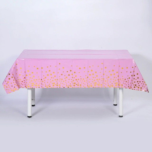 Fata de Masa, Flippy, din Folie, Imprimeu Stele Aurii, Impermeabila, 137 x 274 cm, Roz [3]