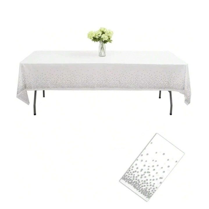 Fata de Masa, Flippy, din PEVA, Imprimeu Buline, 137 x 274 cm, Impermeabila, Fara Pete, Curatare Rapida, Argintiu [6]