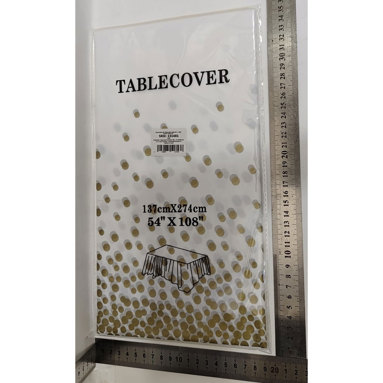 Fata de Masa, Flippy, din PEVA, Imprimeu Buline, 137 x 274 cm, Impermeabila, Fara Pete, Curatare Rapida, Bej [5]