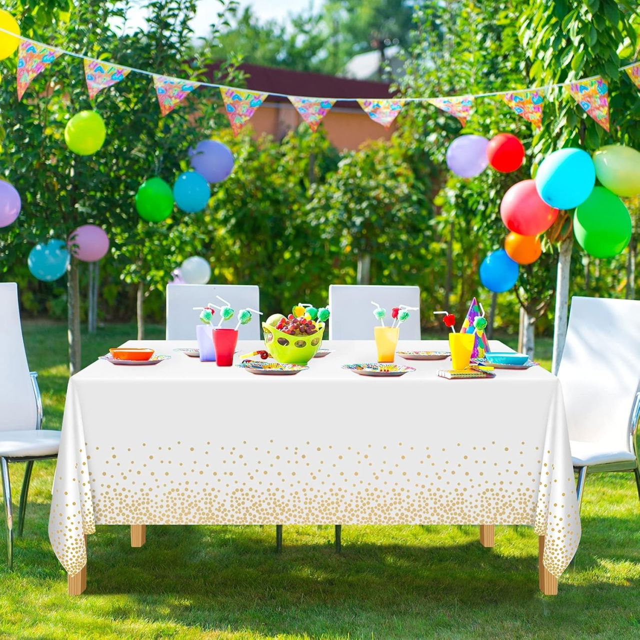 Fata de Masa, Flippy, din PEVA, Imprimeu Buline, 137 x 274 cm, Impermeabila, Fara Pete, Curatare Rapida, Bej [3]