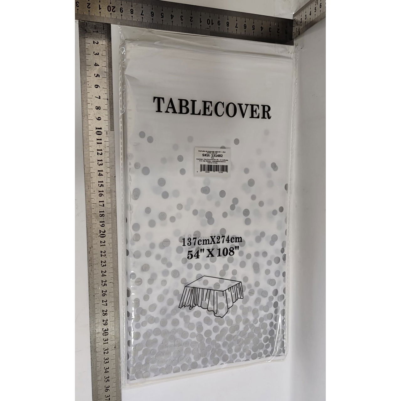 Fata de Masa, Flippy, din PEVA, Imprimeu Buline, 137 x 274 cm, Impermeabila, Fara Pete, Curatare Rapida, Gri [2]