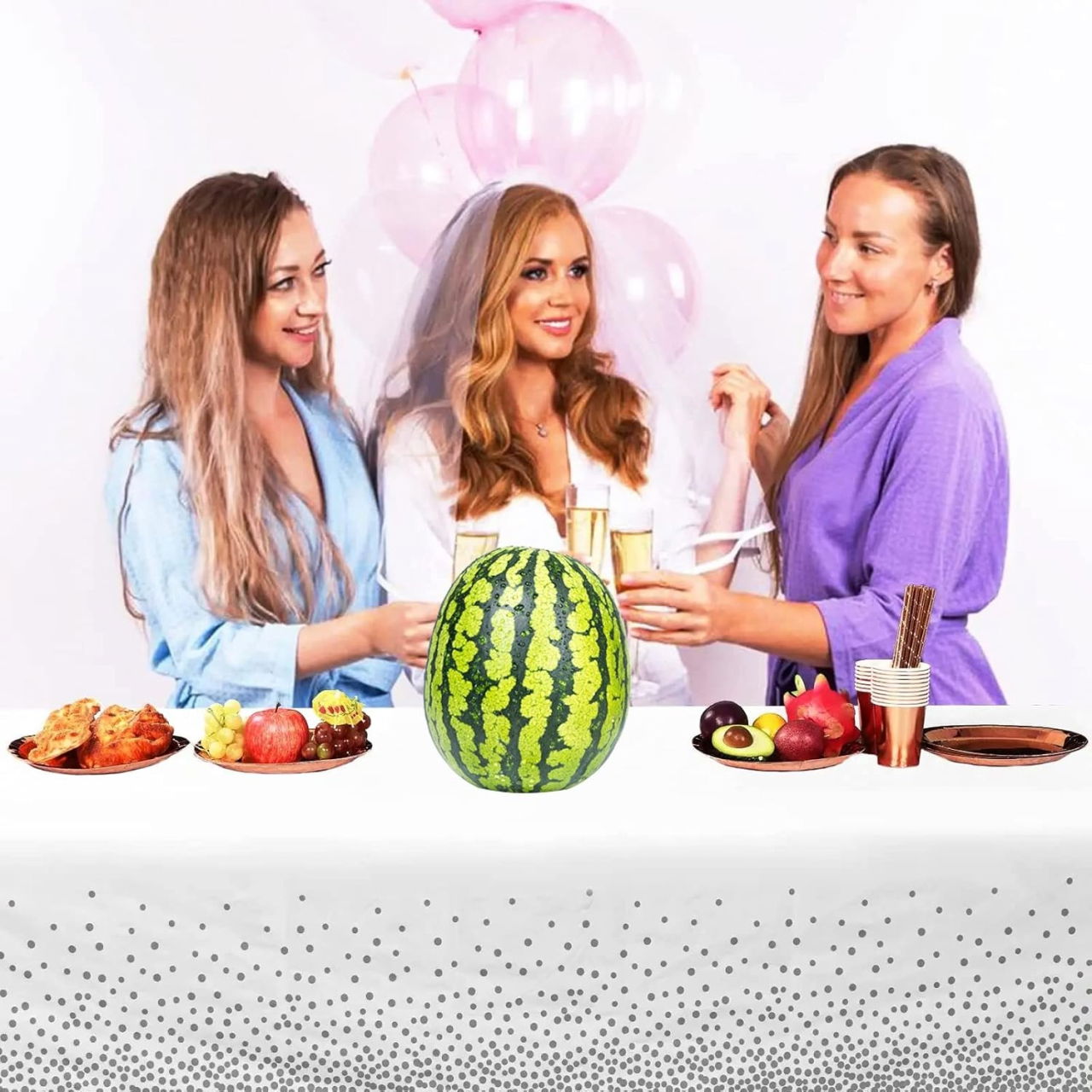 Fata de Masa, Flippy, din PEVA, Imprimeu Buline, 137 x 274 cm, Impermeabila, Fara Pete, Curatare Rapida, Gri [4]