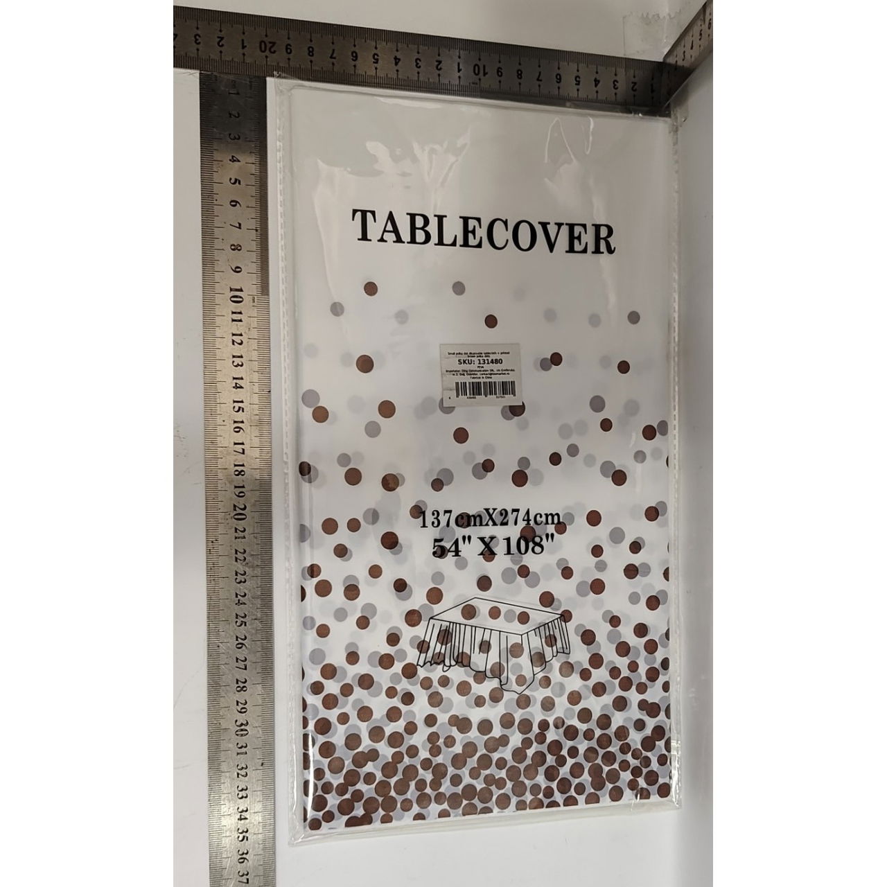 Fata de Masa, Flippy, din PEVA, Imprimeu Buline, 137 x 274 cm, Impermeabila, Fara Pete, Curatare Rapida, Maro [5]