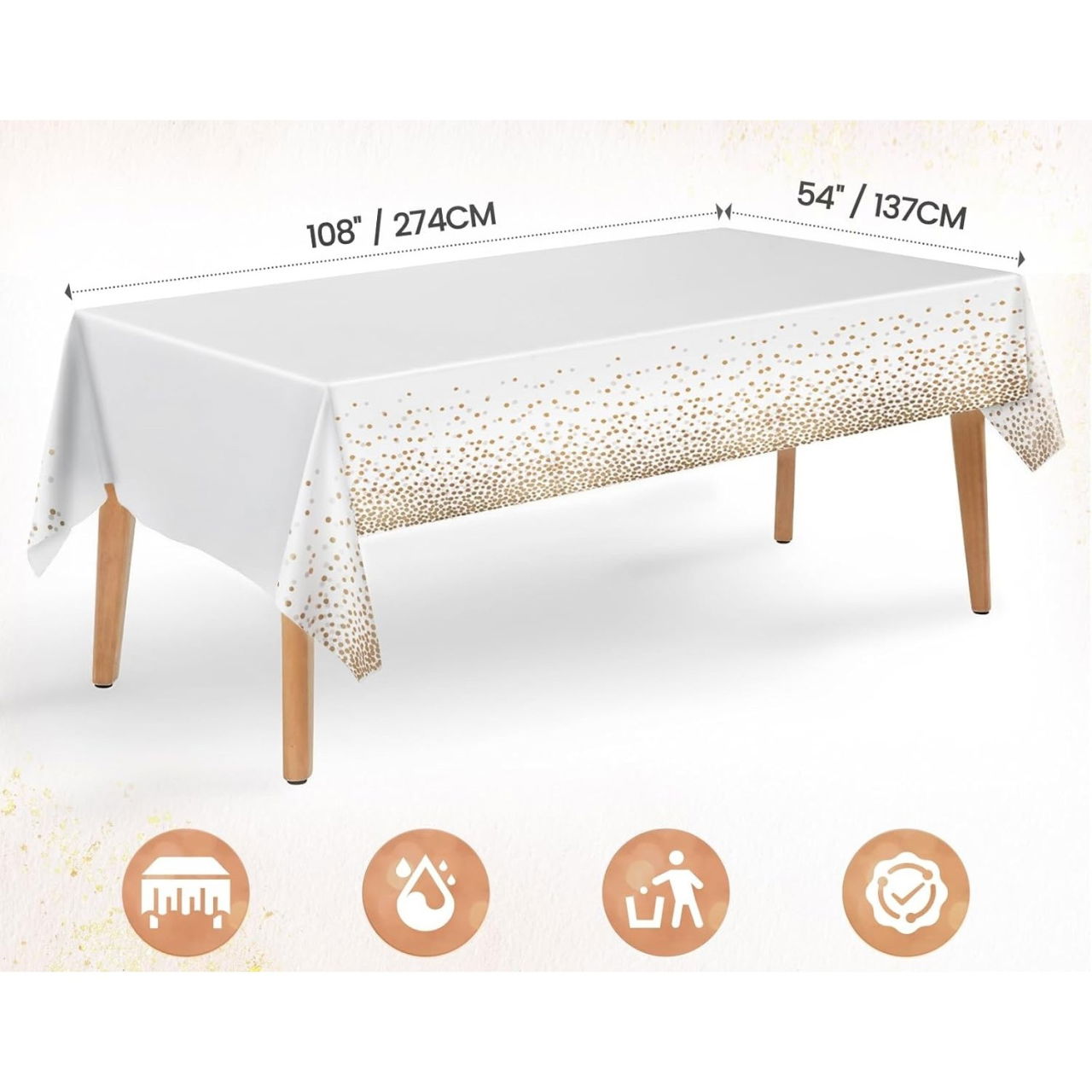 Fata de Masa, Flippy, din PEVA, Imprimeu Buline, 137 x 274 cm, Impermeabila, Fara Pete, Curatare Rapida, Maro [2]