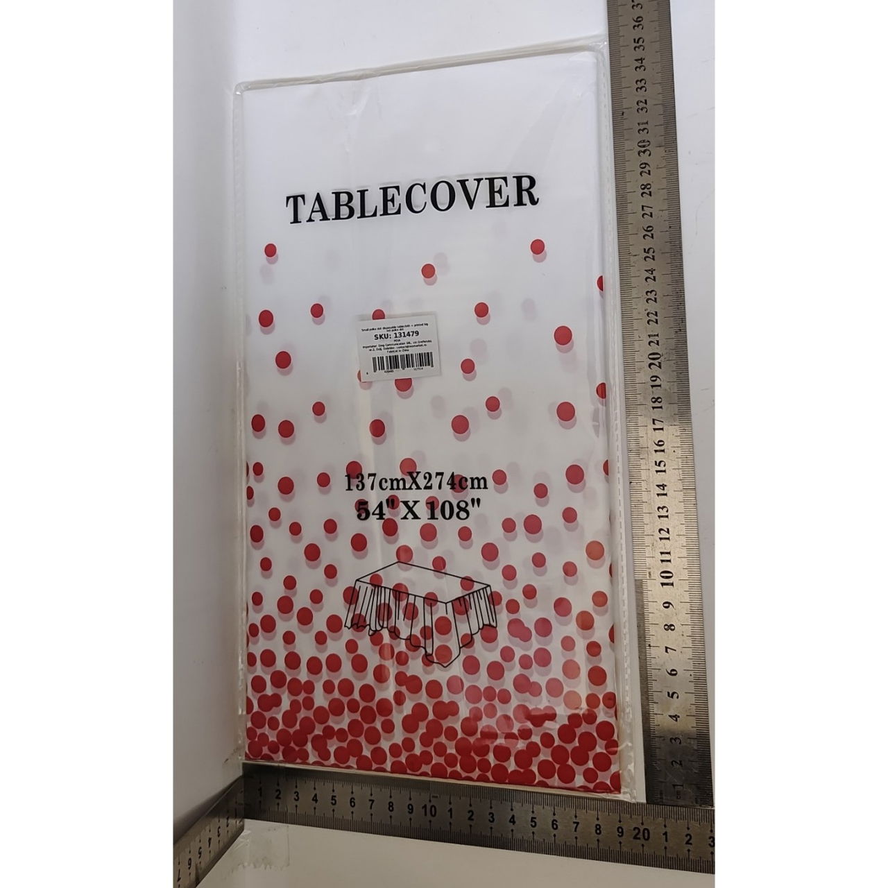 Fata de Masa, Flippy, din PEVA, Imprimeu Buline, 137 x 274 cm, Impermeabila, Fara Pete, Curatare Rapida, Rosu [5]