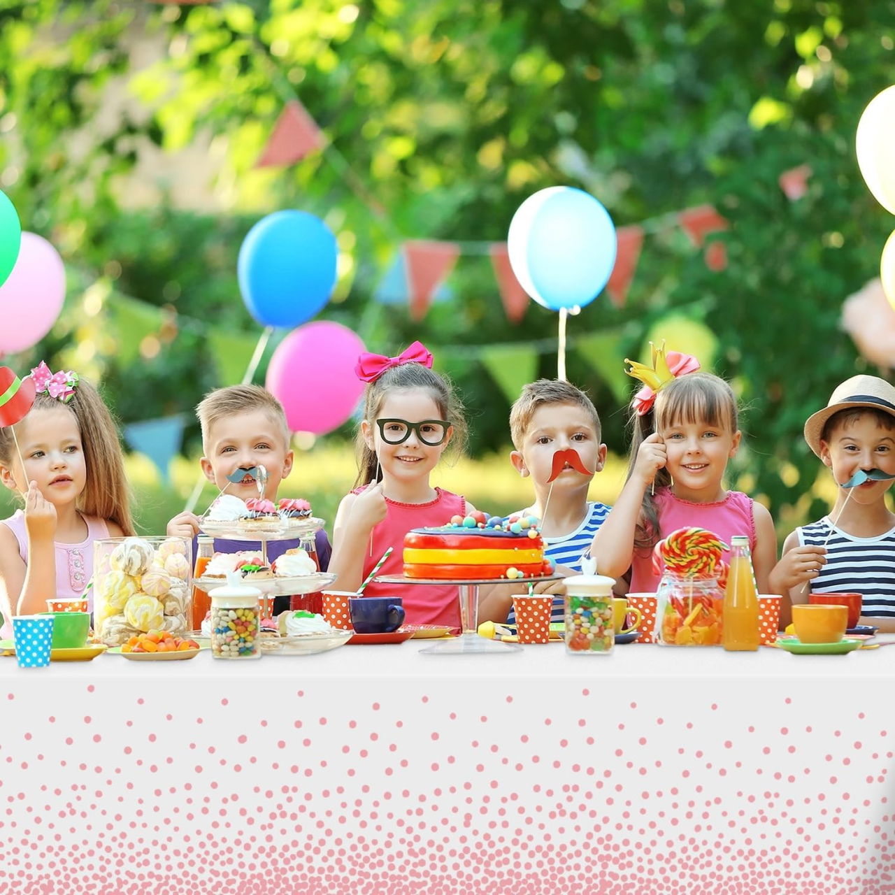 Fata de Masa, Flippy, din PEVA, Imprimeu Buline, 137 x 274 cm, Impermeabila, Fara Pete, Curatare Rapida, Roz [5]