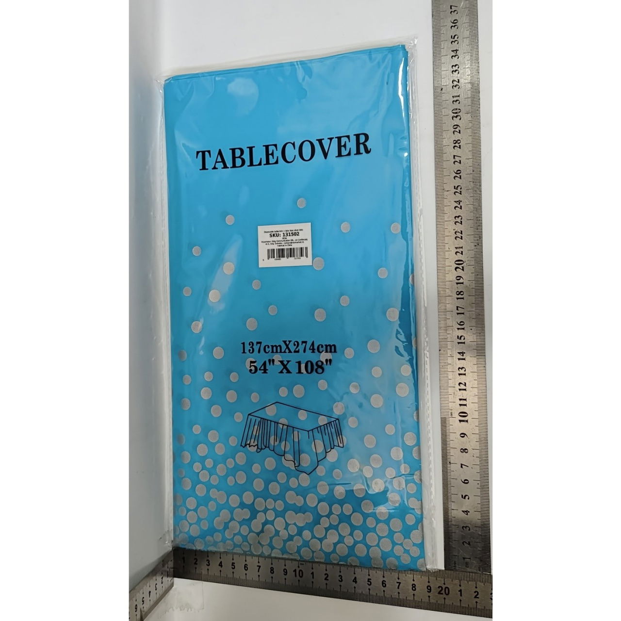 Fata de Masa, Flippy, din PEVA, Imprimeu Buline Argintii, 137 x 274 cm, Impermeabila, Fara Pete, Curatare Rapida, Albastru [4]