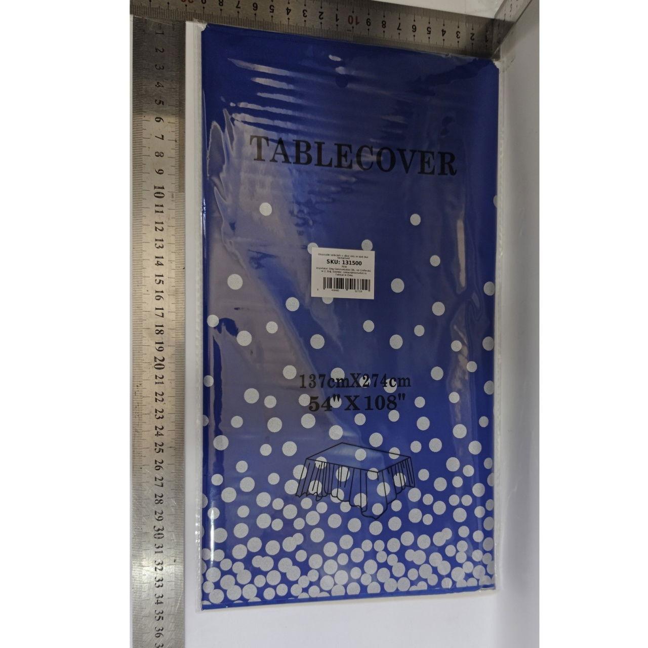 Fata de Masa, Flippy, din PEVA, Imprimeu Buline Argintii, 137 x 274 cm, Impermeabila, Fara Pete, Curatare Rapida, Albastru Inchis [2]