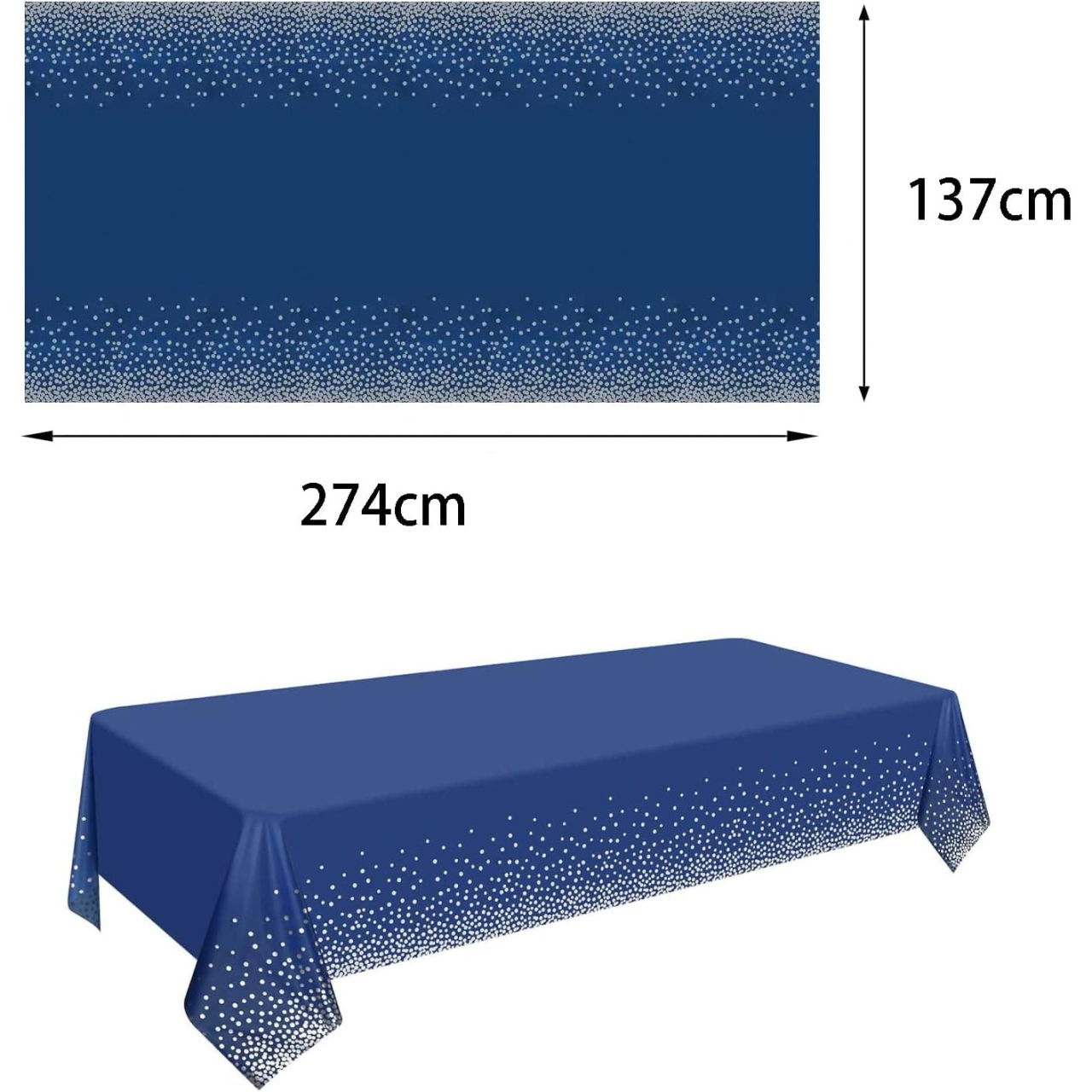 Fata de Masa, Flippy, din PEVA, Imprimeu Buline Argintii, 137 x 274 cm, Impermeabila, Fara Pete, Curatare Rapida, Albastru Inchis [6]