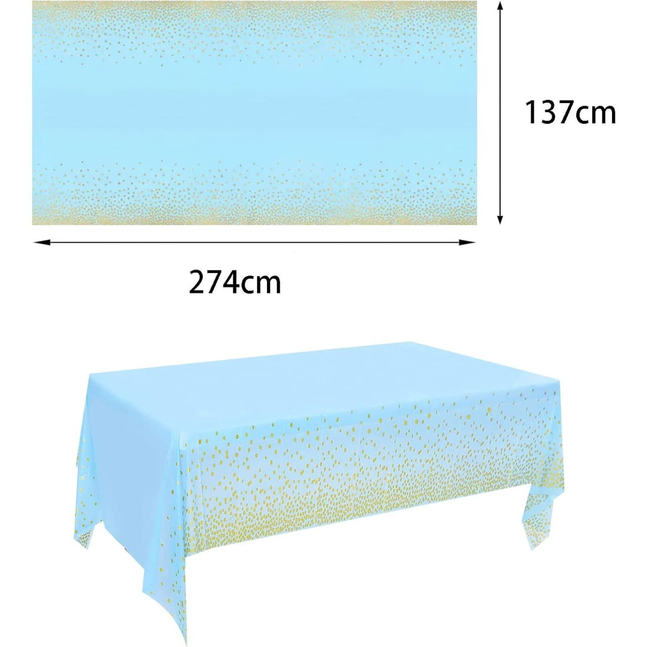 Fata de Masa, Flippy, din PEVA, Imprimeu Buline Aurii, 137 x 274 cm, Impermeabila, Fara Pete, Curatare Rapida, Albastru [4]