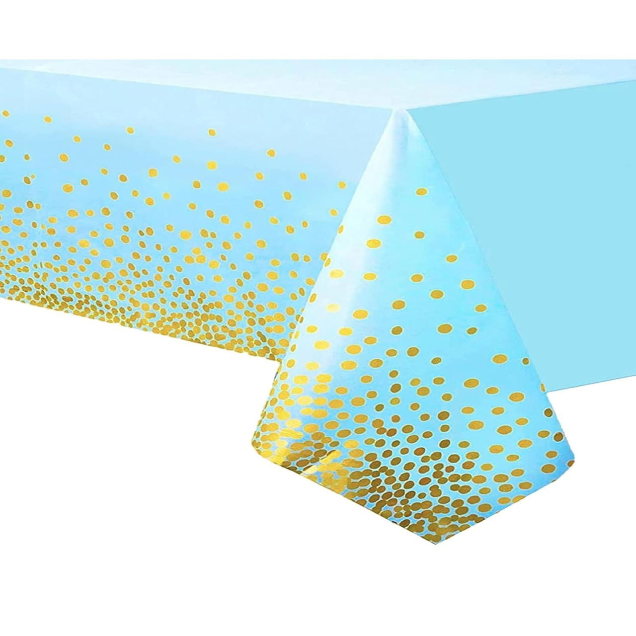 Fata de Masa, Flippy, din PEVA, Imprimeu Buline Aurii, 137 x 274 cm, Impermeabila, Fara Pete, Curatare Rapida, Albastru [1]