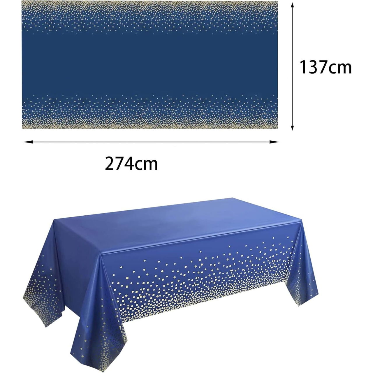 Fata de Masa, Flippy, din PEVA, Imprimeu Buline Aurii, 137 x 274 cm, Impermeabila, Fara Pete, Curatare Rapida, Albastru Inchis [3]