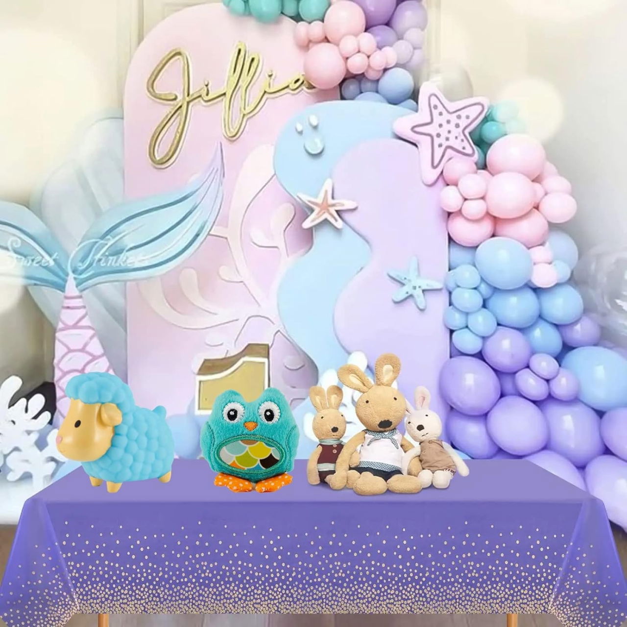 Fata de Masa, Flippy, din PEVA, Imprimeu Buline Aurii, 137 x 274 cm, Impermeabila, Fara Pete, Curatare Rapida, Mov [4]