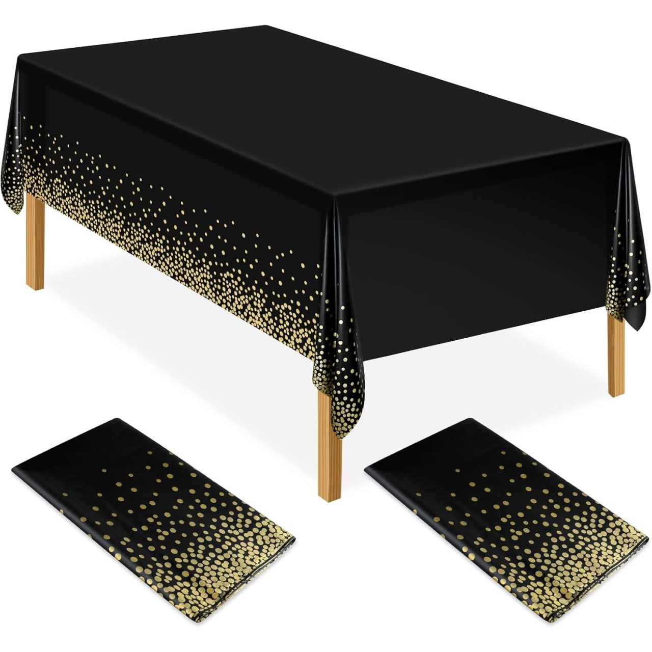 Fata de Masa, Flippy, din PEVA, Imprimeu Buline Aurii, 137 x 274 cm, Impermeabila, Fara Pete, Curatare Rapida, Negru [7]