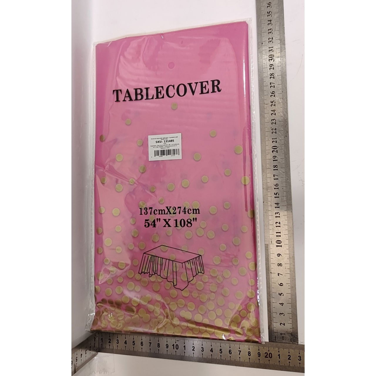 Fata de Masa, Flippy, din PEVA, Imprimeu Buline Aurii, 137 x 274 cm, Impermeabila, Fara Pete, Curatare Rapida, Roz [5]