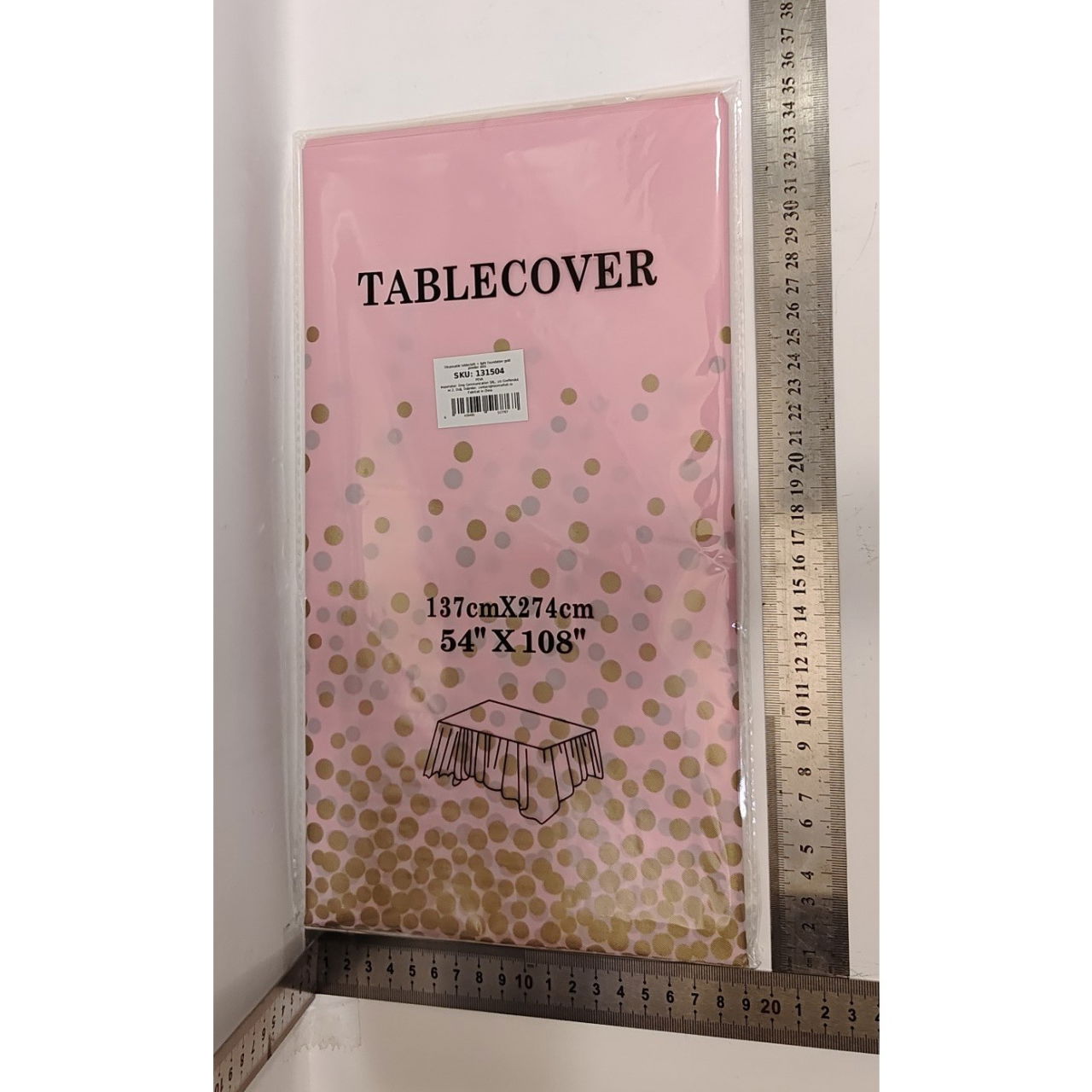 Fata de Masa, Flippy, din PEVA, Imprimeu Buline Aurii, 137 x 274 cm, Impermeabila, Fara Pete, Curatare Rapida, Roz Deschis [4]