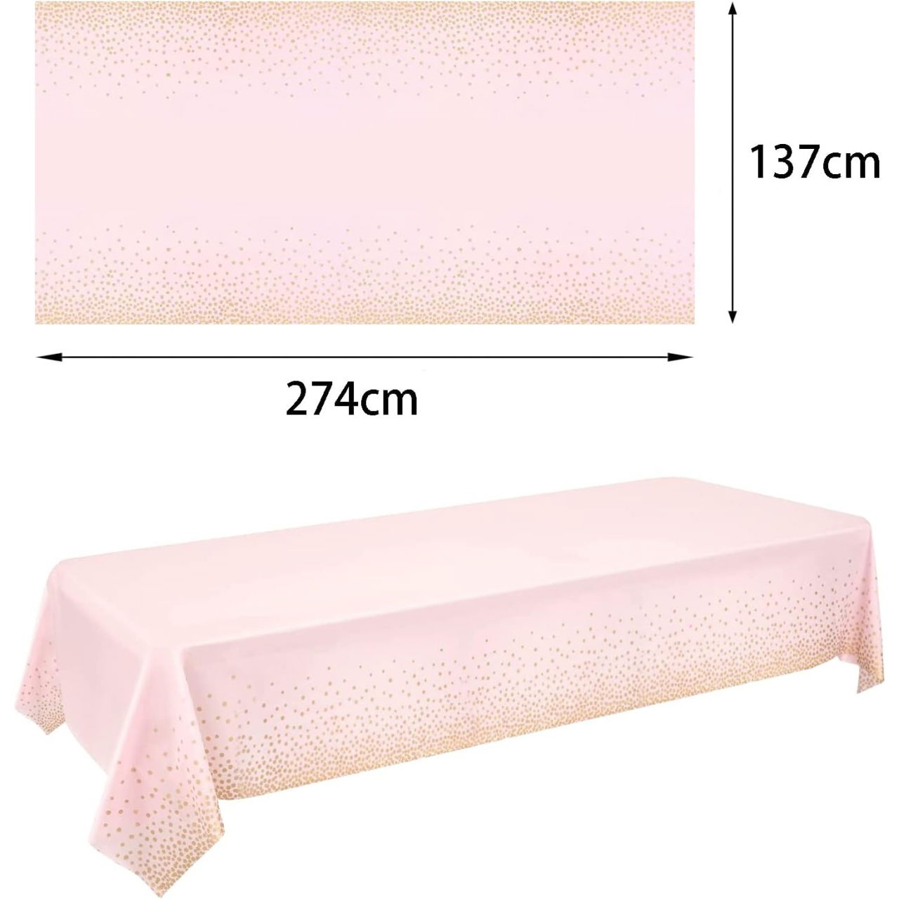 Fata de Masa, Flippy, din PEVA, Imprimeu Buline Aurii, 137 x 274 cm, Impermeabila, Fara Pete, Curatare Rapida, Roz Deschis [3]