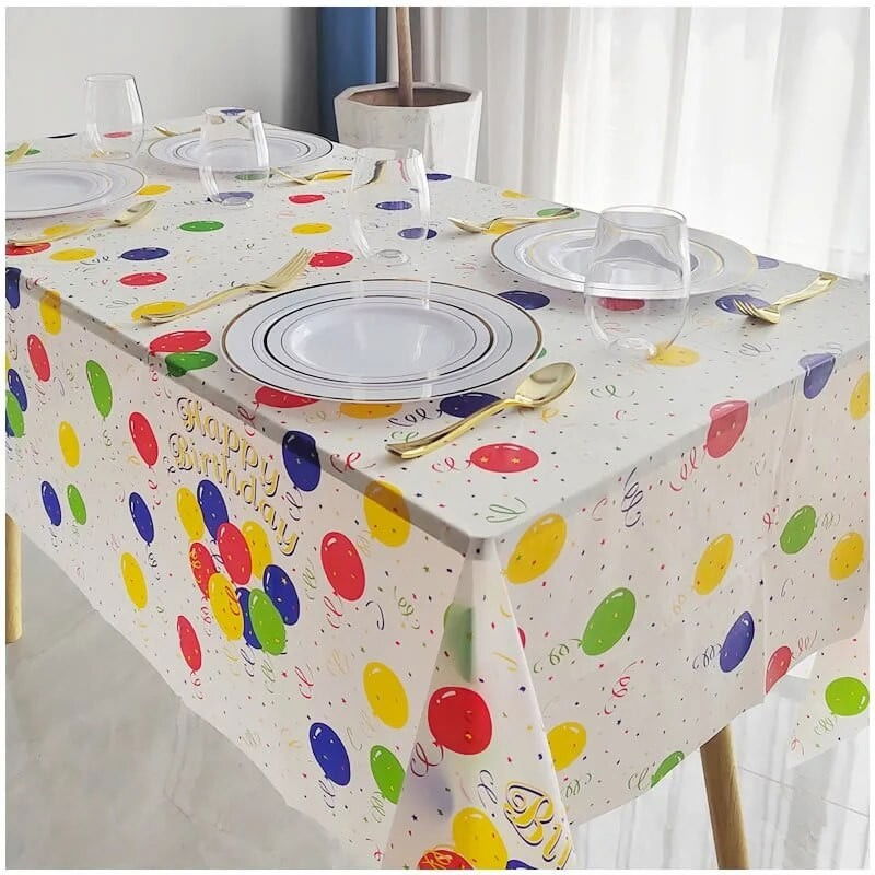 Fata de Masa, Flippy, din PEVA, Imprimeu Happy Birthday cu Baloane, 137 x 274 cm, Impermeabila, Fara Pete, Curatare Rapida, Multicolor [4]
