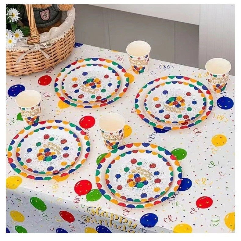 Fata de Masa, Flippy, din PEVA, Imprimeu Happy Birthday cu Baloane, 137 x 274 cm, Impermeabila, Fara Pete, Curatare Rapida, Multicolor [7]