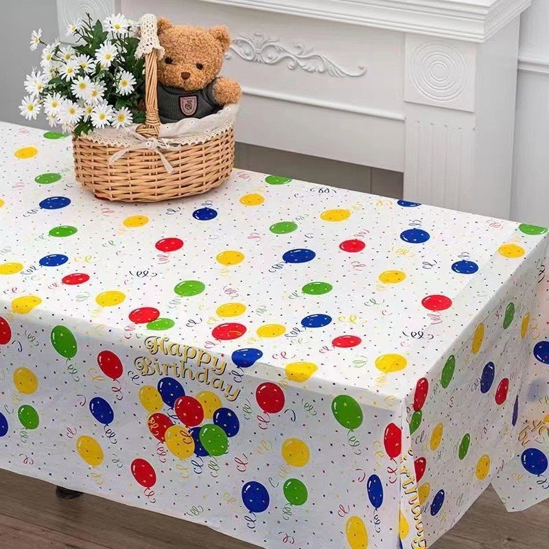 Fata de Masa, Flippy, din PEVA, Imprimeu Happy Birthday cu Baloane, 137 x 274 cm, Impermeabila, Fara Pete, Curatare Rapida, Multicolor [2]