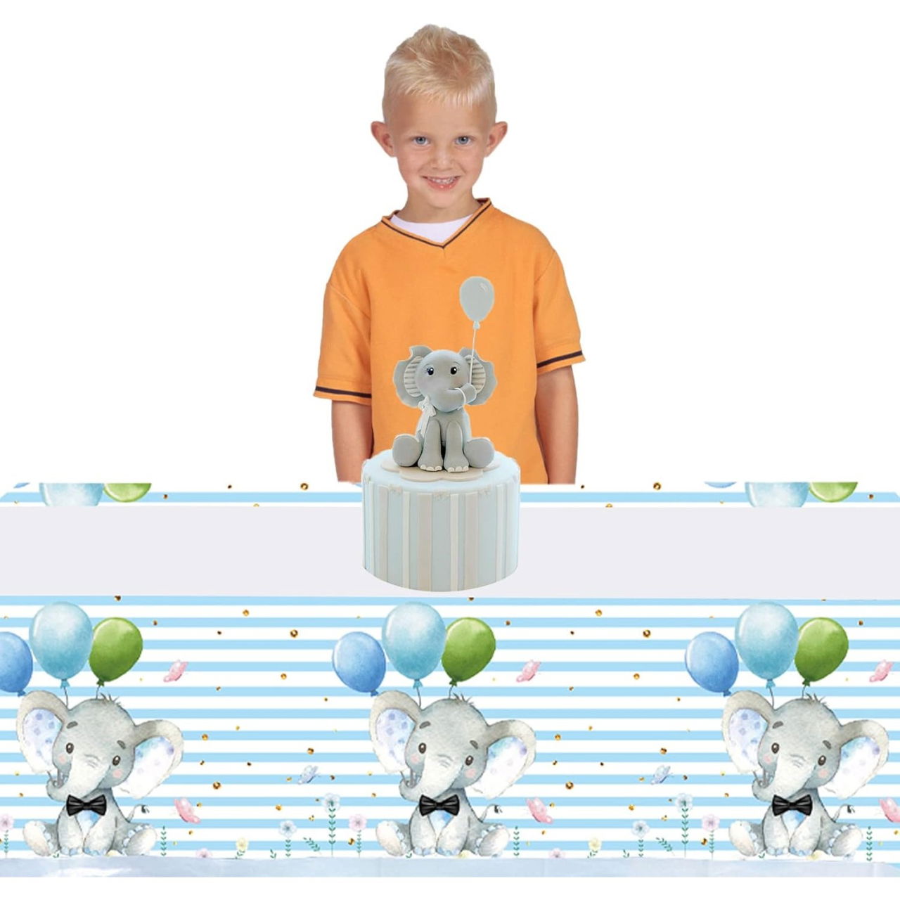 Fata de Masa, Flippy, din Plastic, Imprimeu Elefanti, 180 x 108 cm, Albastru [3]