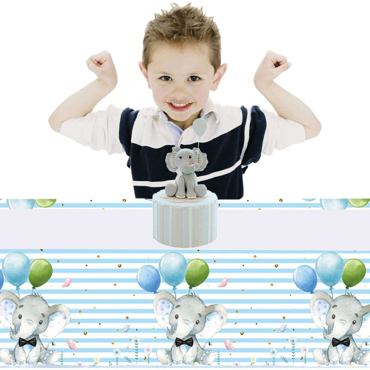 Fata de Masa, Flippy, din Plastic, Imprimeu Elefanti, 180 x 108 cm, Albastru [2]