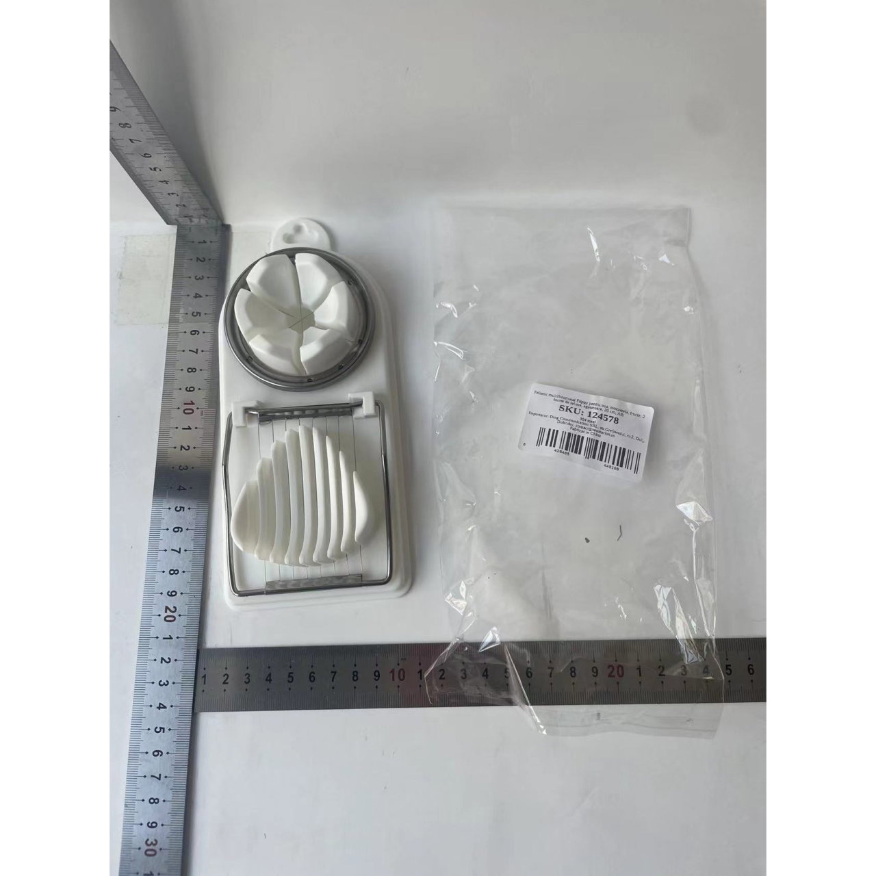 Feliator multifunctional Flippy pentru oua, mozzarela, fructe, 2 forme de feliere, agatatoare, 20 cm, Alb [8]