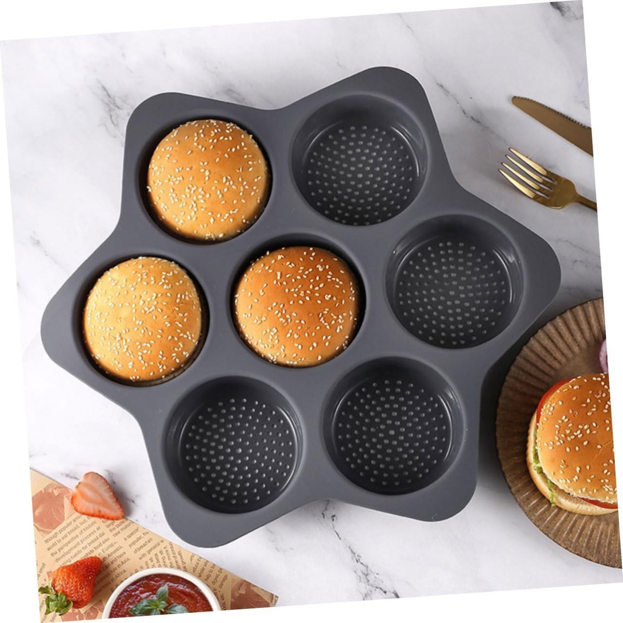 Forme de Silicon pentru Copt, Flippy, 7 Forme Rotiunde, pentru Burgeri si Prajituri, 38.5 x 4 cm, Negru [5]