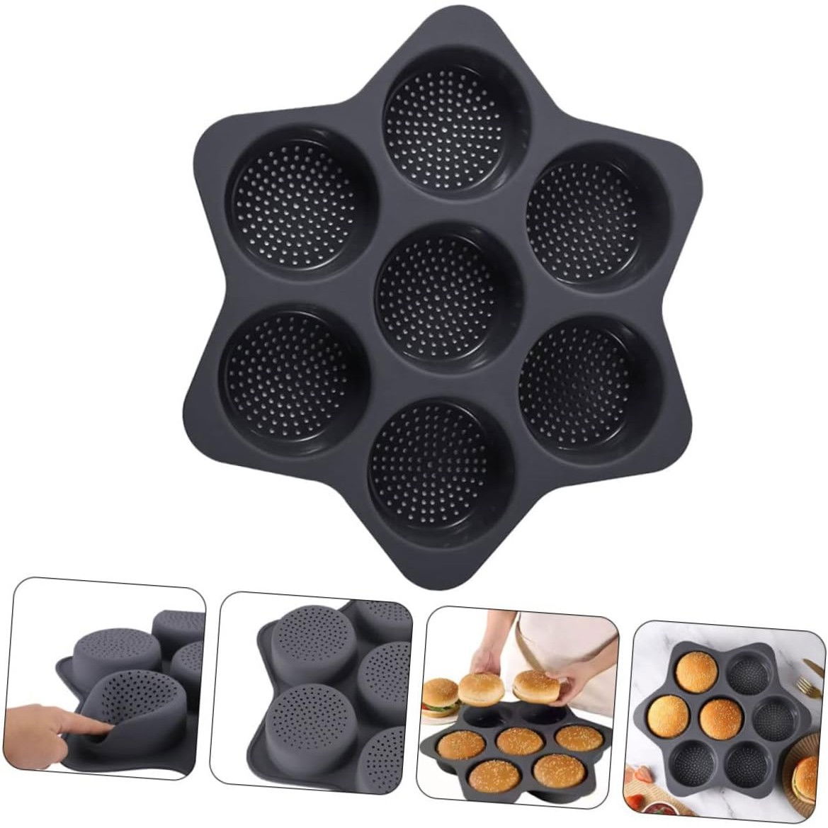 Forme de Silicon pentru Copt, Flippy, 7 Forme Rotiunde, pentru Burgeri si Prajituri, 38.5 x 4 cm, Negru [4]