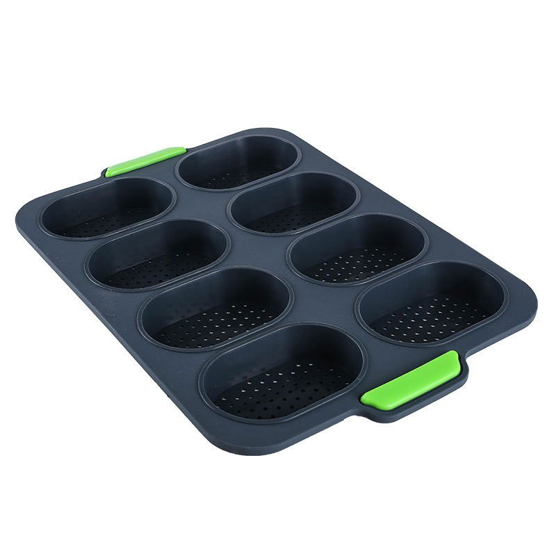 Forme de Silicon pentru Copt, Flippy, 8 Forme Ovale, pentru Paine si Prajituri, 34.5 x 23.8 x 2.5 cm, Negru/Verde [6]
