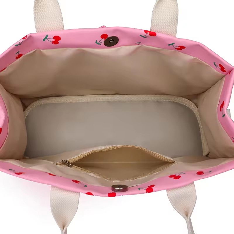 Geanta de Mana/Umar, Multifunctionala, Flippy, Inchidere cu Capsa, Imprimeu Cirese, Material Textil, 33.5 x 25 x 14.5 cm, Roz [6]