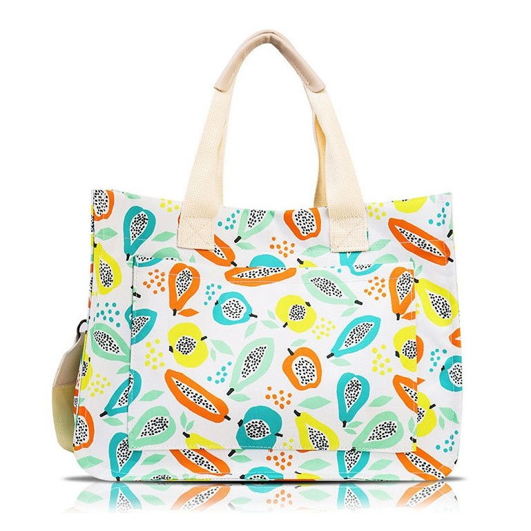 Geanta de Mana/Umar, Multifunctionala, Flippy, Inchidere cu Capsa, Imprimeu Fructe, Material Textil, 33.5 x 25 x 14.5 cm, Multicolor [4]