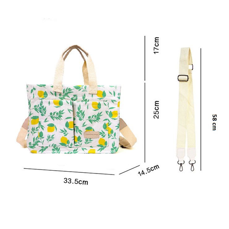 Geanta de Mana/Umar, Multifunctionala, Flippy, Inchidere cu Capsa, Imprimeu Lamai, Material Textil, 33.5 x 25 x 14.5 cm, Alb/Galben [3]