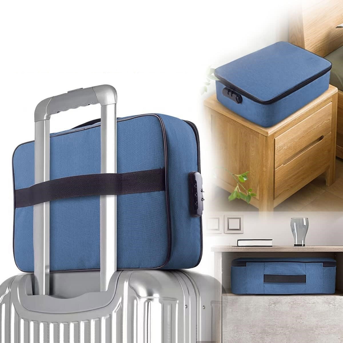 Geanta Flippy pentru Depozitare Acte si Documente, Facturi, Carduri, cu Cod de Securitate, 2 Compartimente, Impermeabila, 37 x 10.5 x 27 cm, Albastru Marin [3]