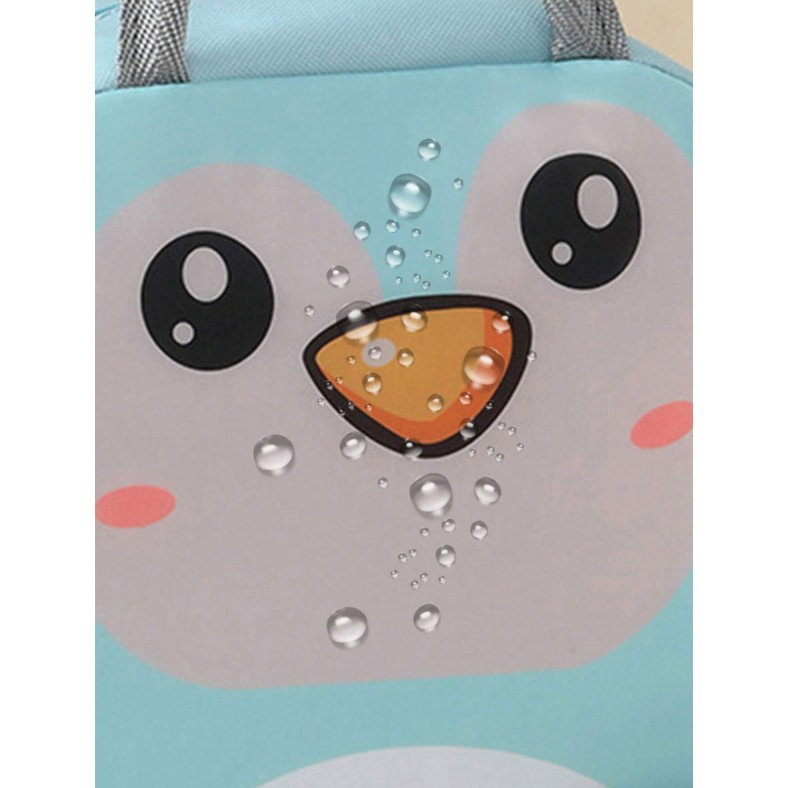 Geantă Frigorifică, Flippy, cu Desene Animat, Portabilă pentru Copii, de Prânz, din Pânză Oxford, 22x14x19 cm, Model Pinguin, Albastru [4]