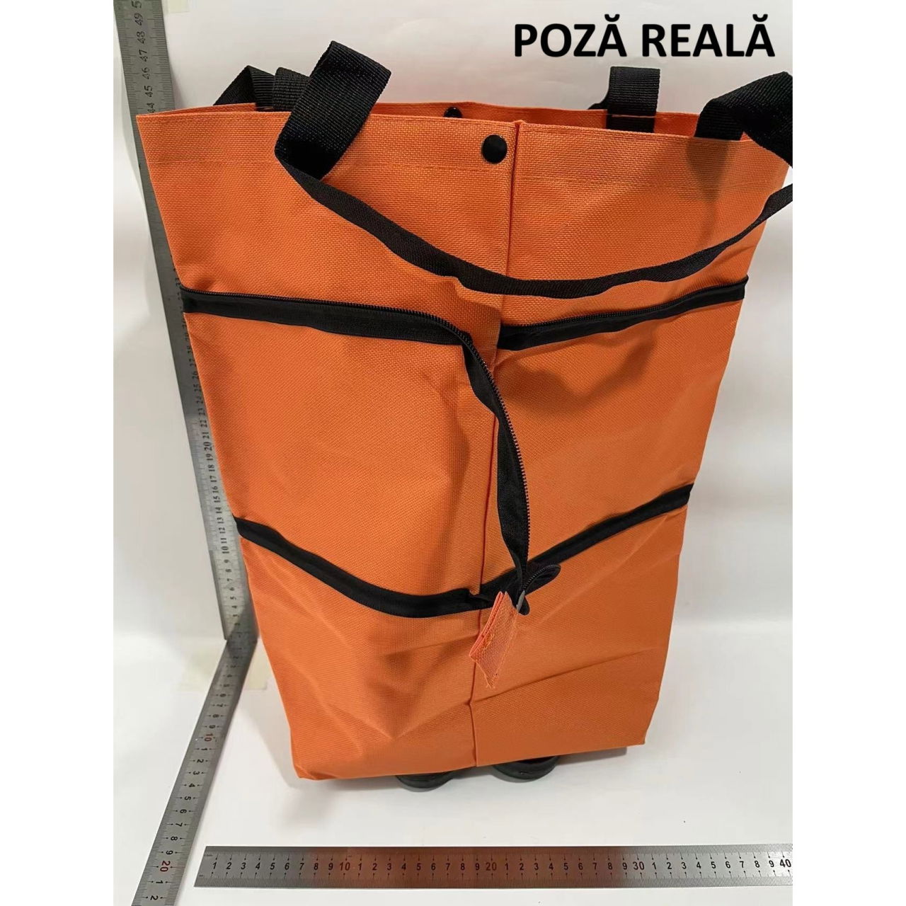 Geanta Pliabila, Flippy, 2 in 1, Carucior cu Roti, pentru Cumparaturi, 19 l, Portocaliu, Plastic, 39 x 46 x 12 cm [4]