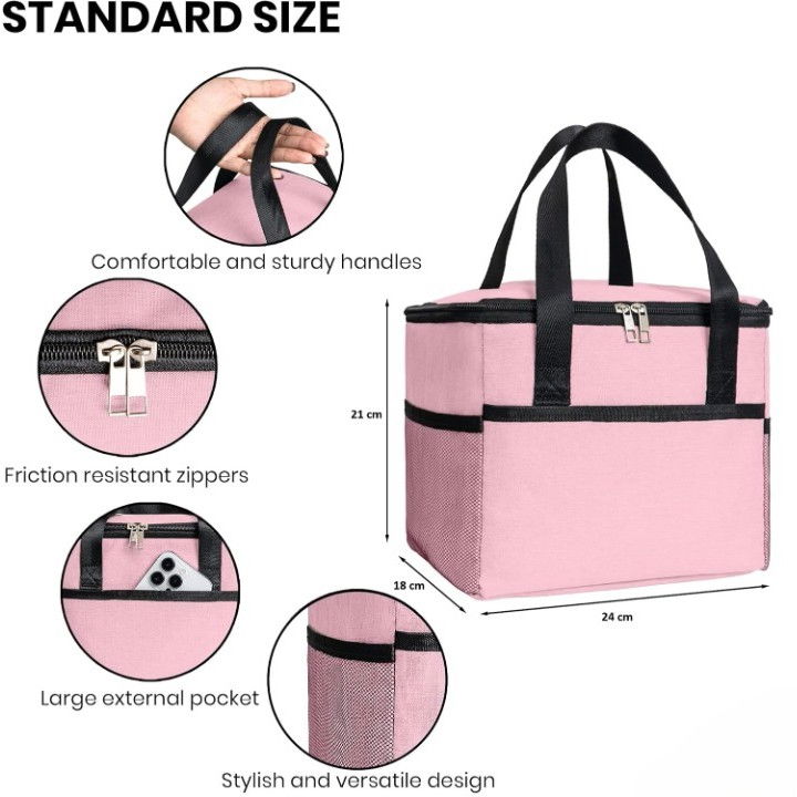 Geanta Termica Flippy pentru Pranz, Compartimente Telefon si Tacamuri, Multifunctionala, Impermeabila, 24x18x21 cm, Roz [4]