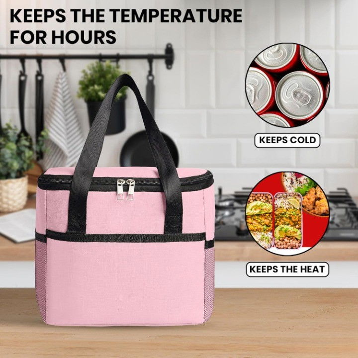 Geanta Termica Flippy pentru Pranz, Compartimente Telefon si Tacamuri, Multifunctionala, Impermeabila, 24x18x21 cm, Roz [7]