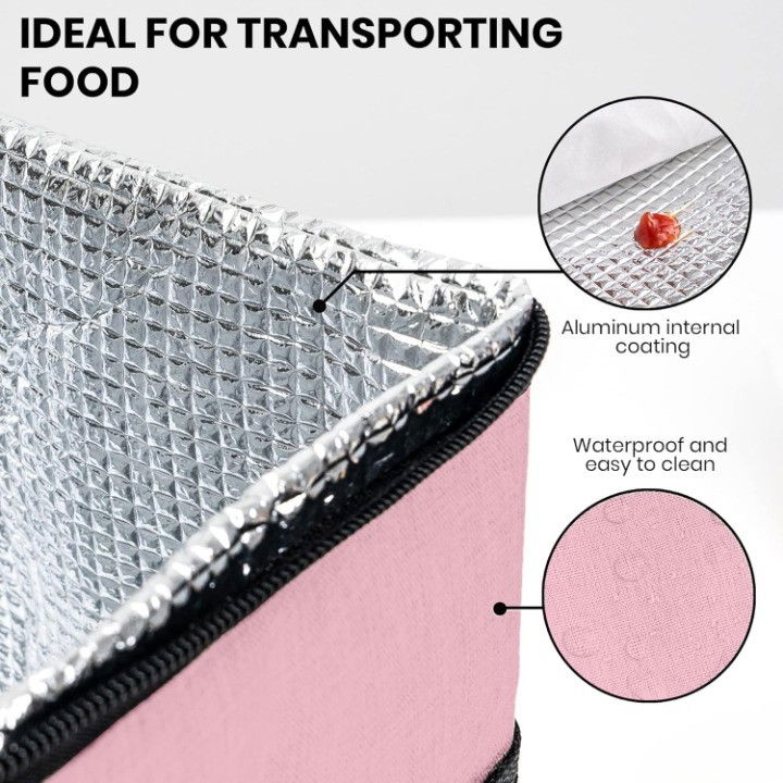 Geanta Termica Flippy pentru Pranz, Compartimente Telefon si Tacamuri, Multifunctionala, Impermeabila, 24x18x21 cm, Roz [6]