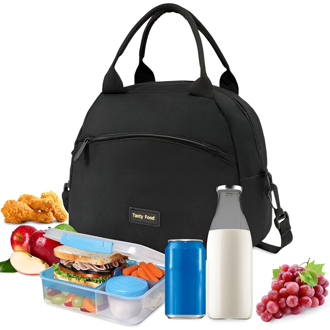 Geanta Termica pentru Pranz Flippy, Multifunctionala, Compartimentata, Impermeabila, 2 Tipuri de Manere, 26x14.3x21.2 cm, Negru [5]