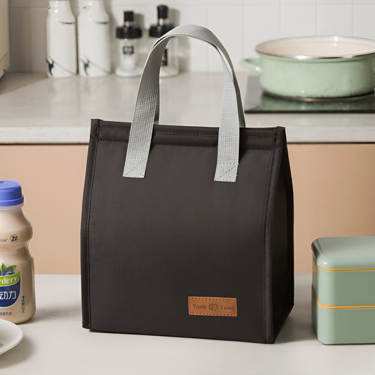 Geanta Termoizolanta Tip Bento Bag Flippy, Camping Cooler, Aluminiu, 22.5x13x25,5 cm, 3.3 L, Negru [5]