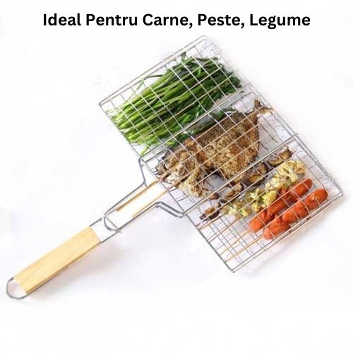 Gratar pentru Peste si Carne, Flippy, Suprafata Utila 32x19 cm, Otel Inoxidabil, cu Maner, Portabil, Argintiu [5]